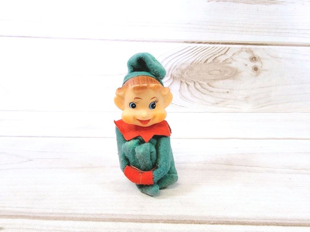 Vintage 50's/60's Adorable Elf Pixie Christmas Knee Hugger Green Felt 5" - 10"'
